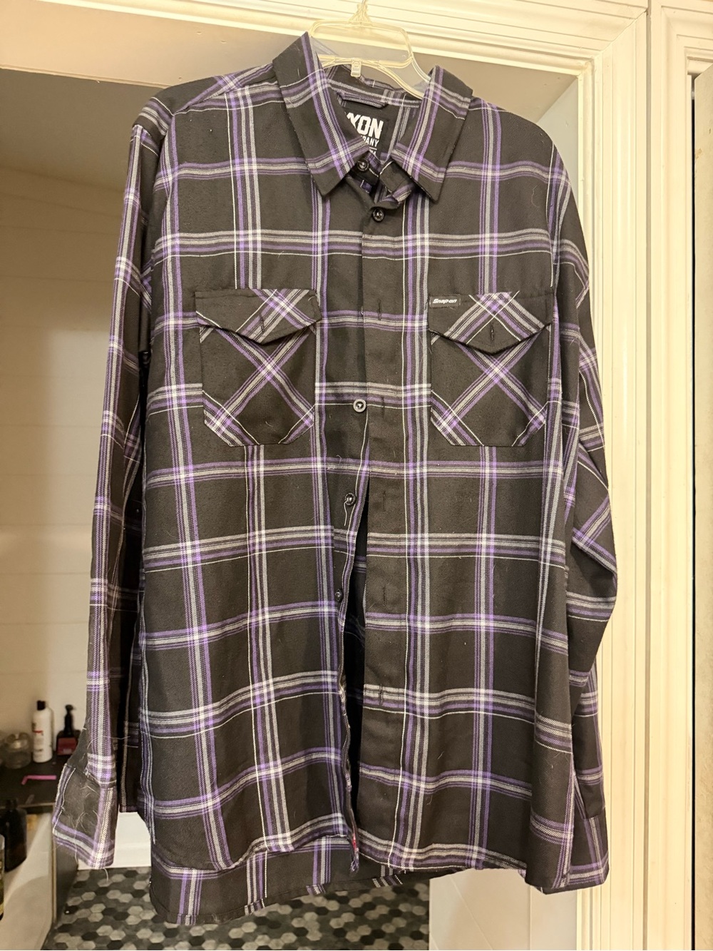 DIXXON Snap-On Black and Purple Plaid Long-Sleeve Button-Down Shirt